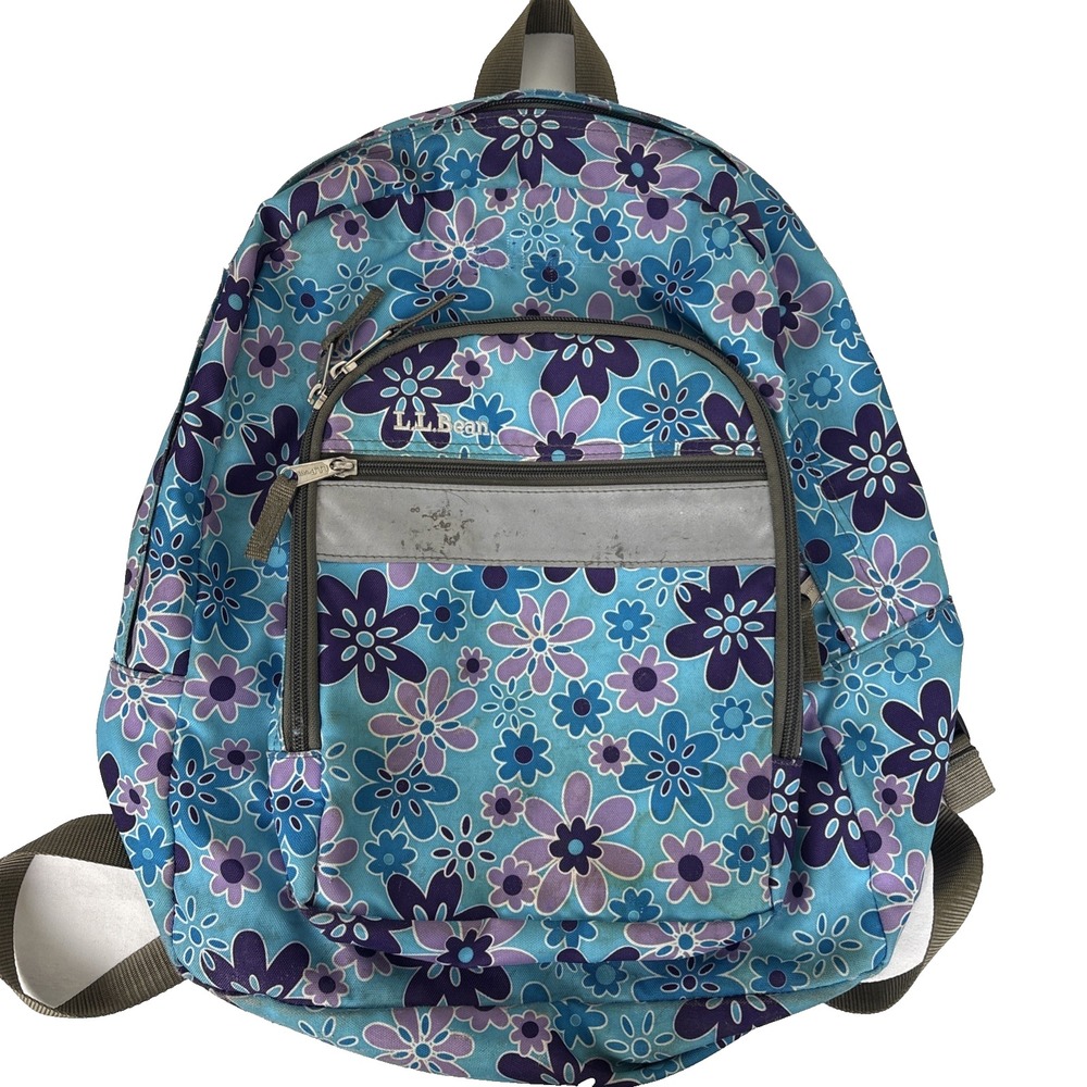 LL Bean Junior Backpack Floral Blue Purple